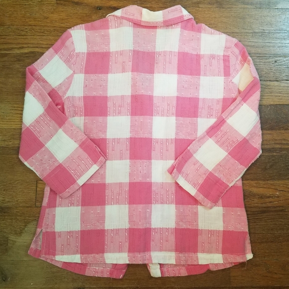 Womens Casual Button Up Pink& White Check Plaid Cotton Sz Small 3/4 Sleeve. - Picture 6 of 8